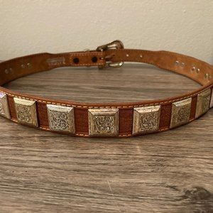 Ranger Belt Company Reddish Brow Silver Medallion Tooled  Genuine Leather Belt